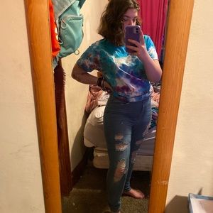 high wasted ripped jeans